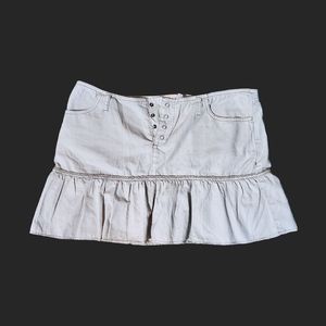 American Eagle White Jeans Mini Ruffle Vintage Retro Button Snap Skirt Size 14